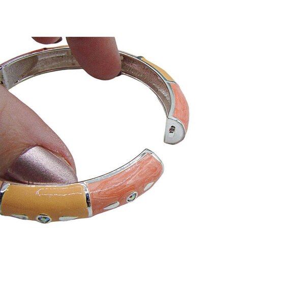 NEW Peach Sorbet Silver Enamel Rhinestone Magnetic Bangle Bracelet Original Box - Picture 6 of 12